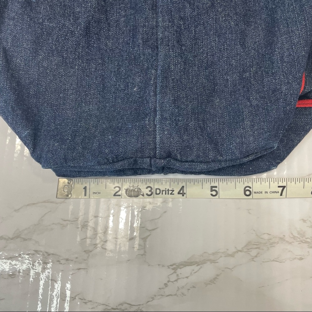 Old Navy Retro Denim Tote 70s 80s Throwback Grosgrain Ribbon Trim & Handles - Picture 14 of 15